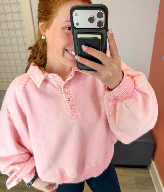 Acid Wash Pink Pullover w/buttons