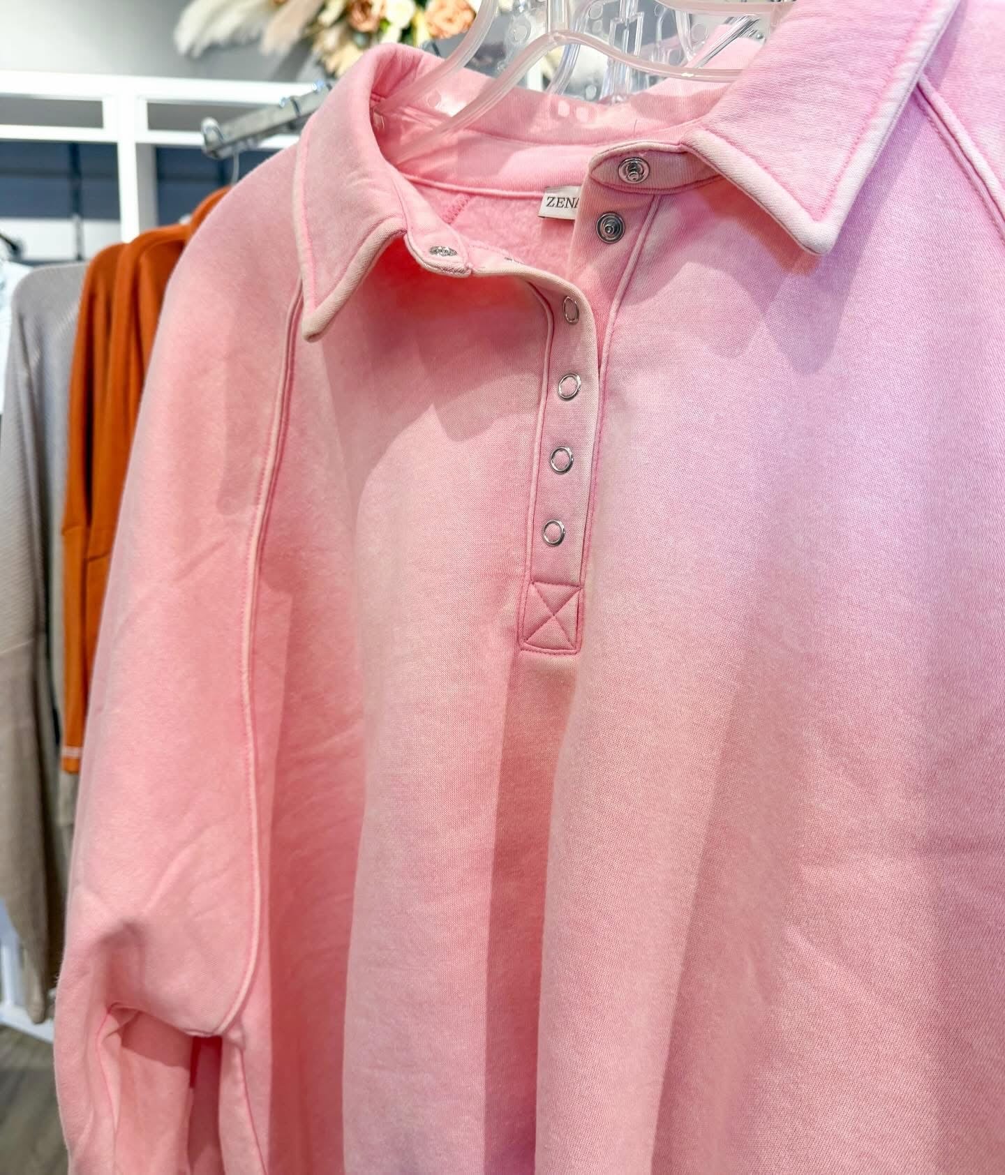 Acid Wash Pink Pullover w/buttons