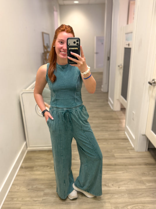 Washed tank set-teal