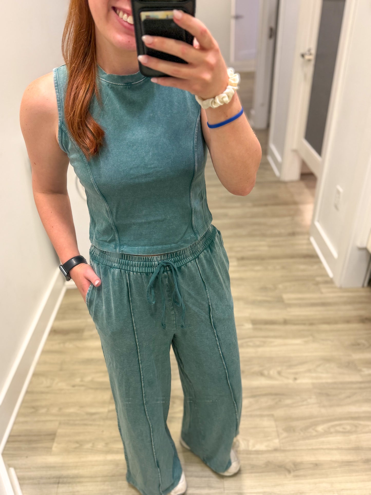 Washed tank set-teal