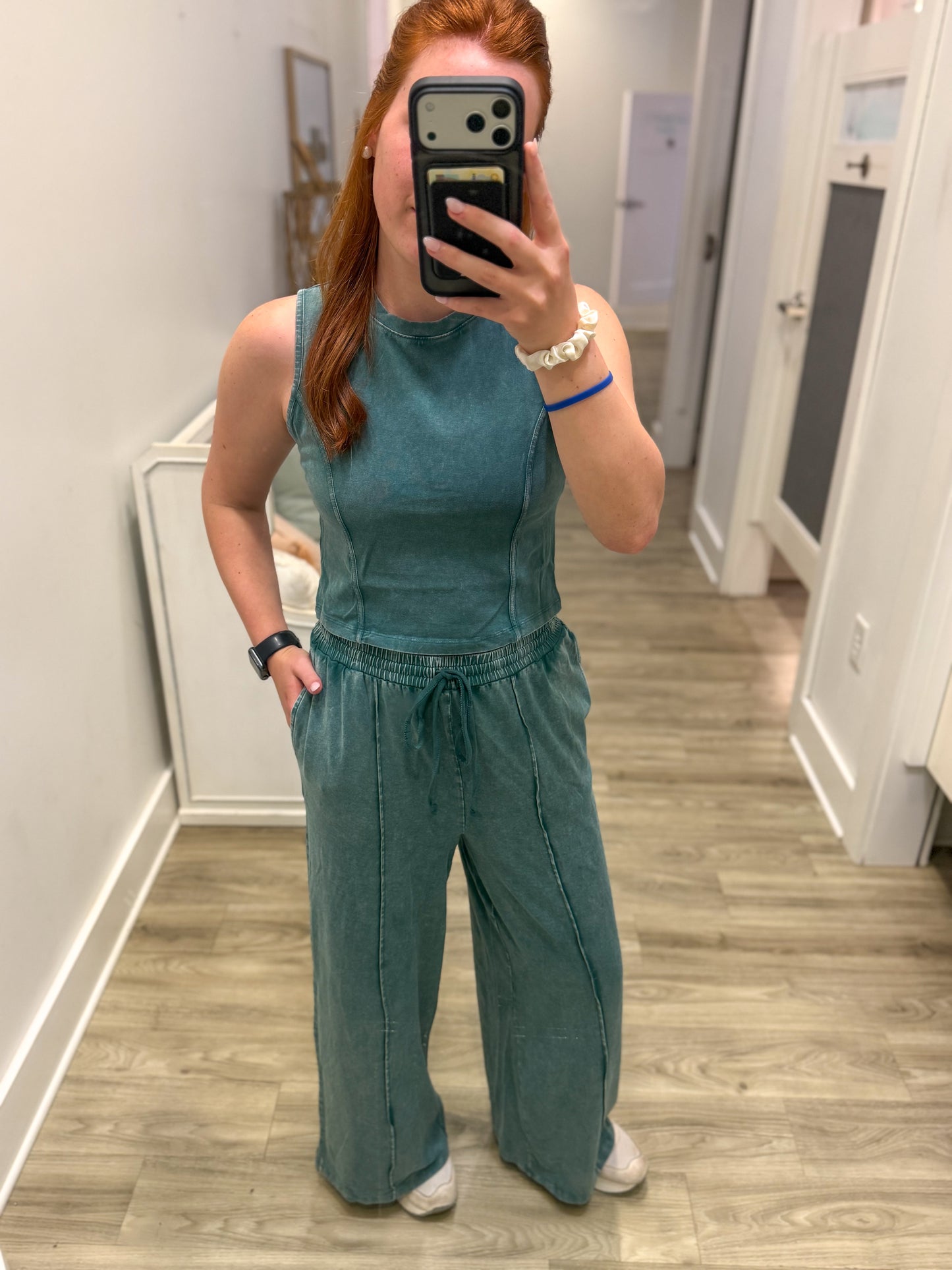 Washed tank set-teal