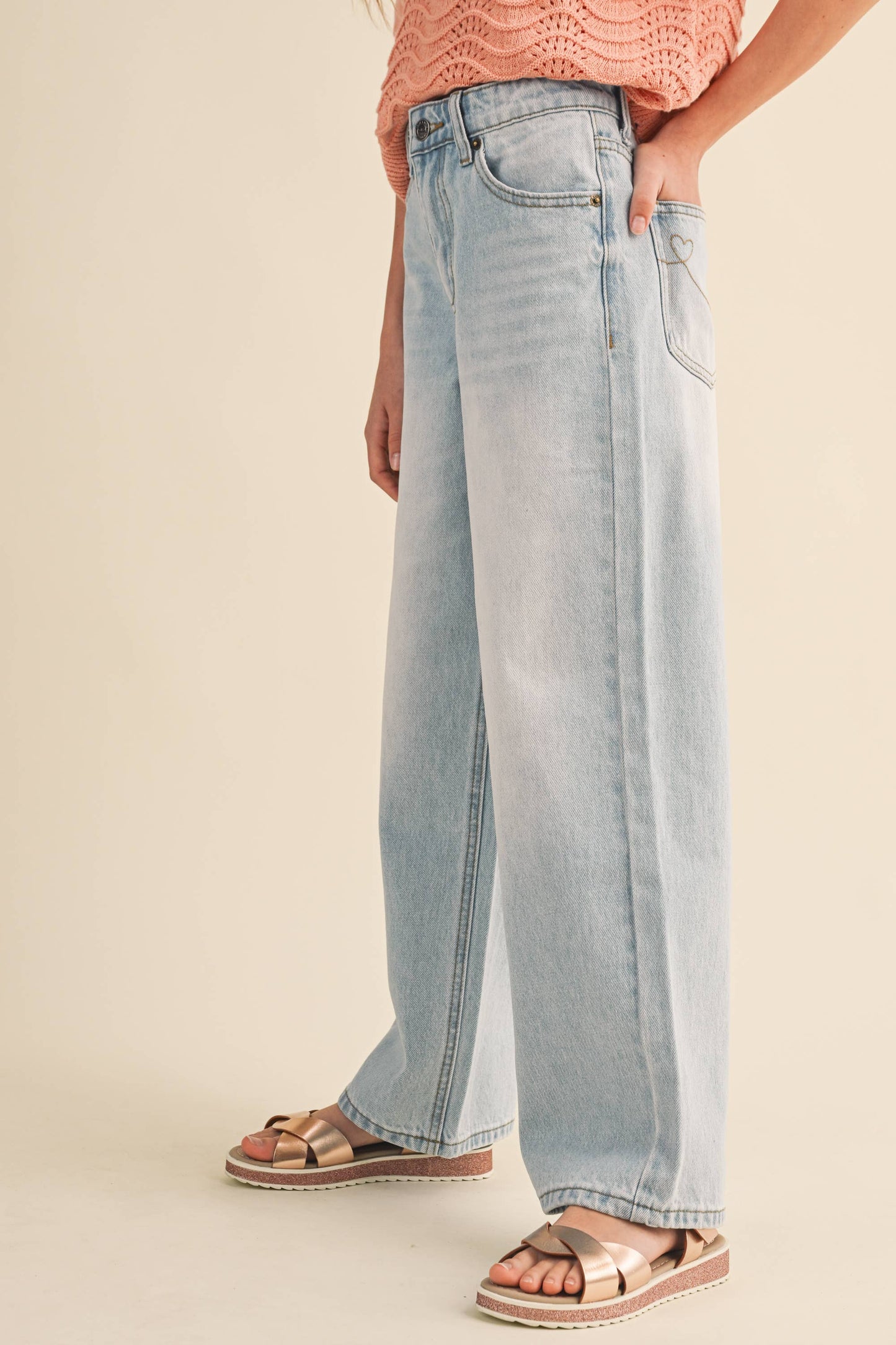 TWEEN KIDS GIRLS WIDE LEG DENIM PANTS (7-14)