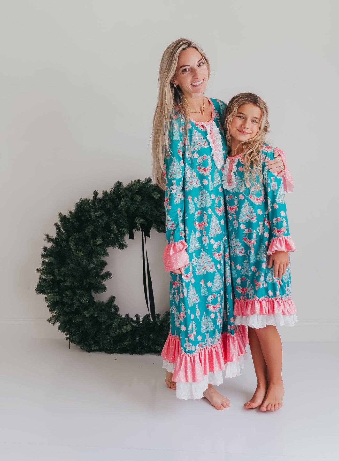 Kids Pink Teal Christmas Holiday Nutcracker Lace Lounge Gown