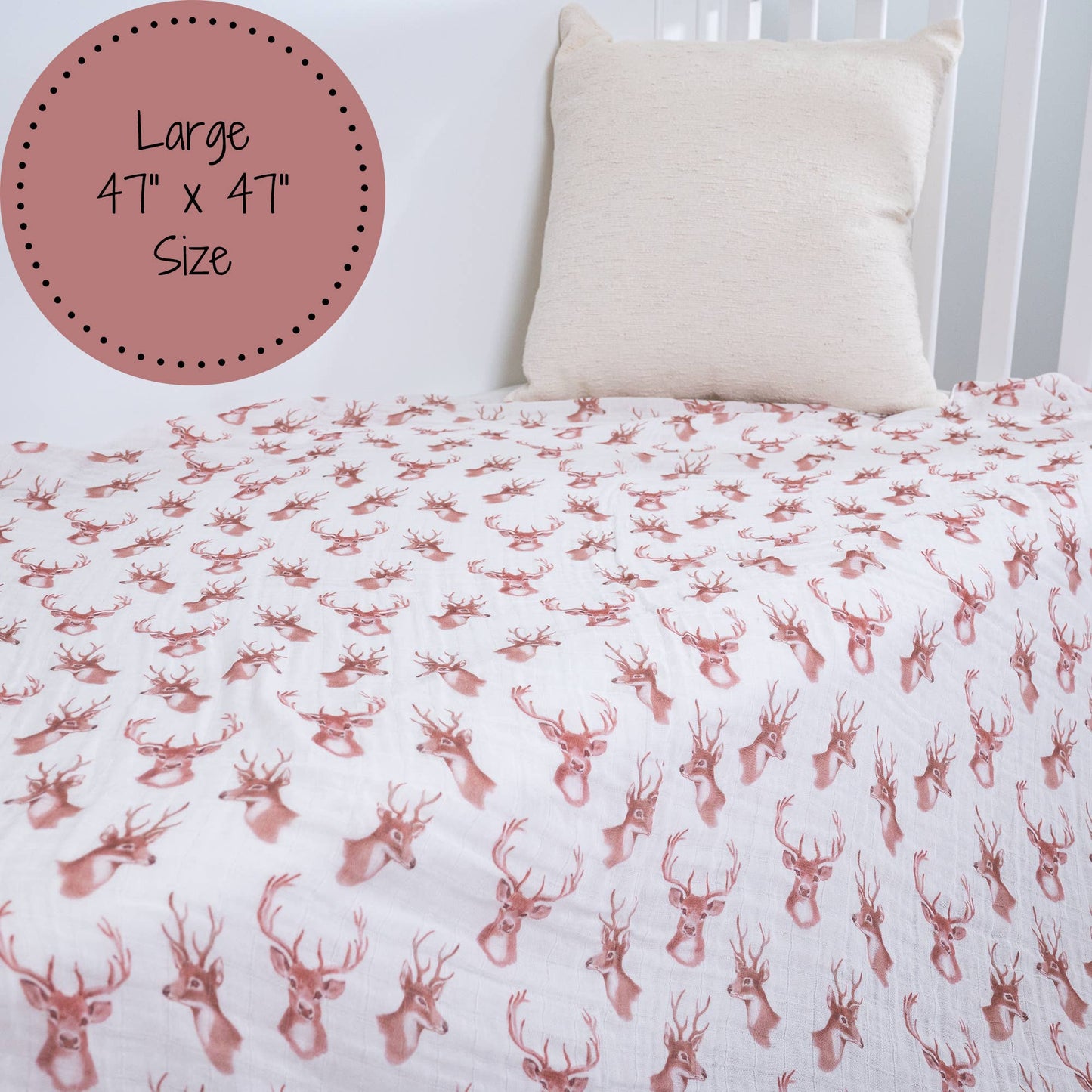 Oh Deer Baby 100% Cotton Muslin Swaddle Blanket 47"x47"