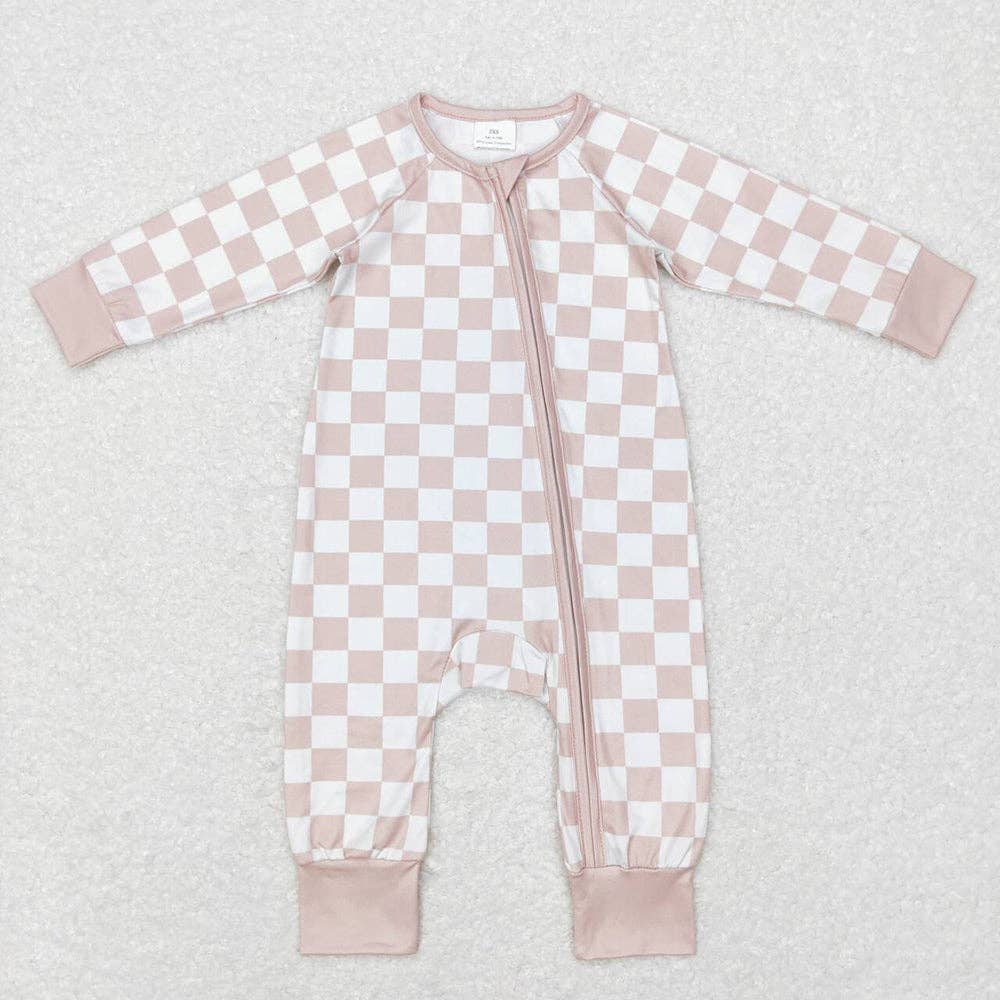Baby Infant Kids Boys Girls Checkered Long Sleeve Zip Sleepe