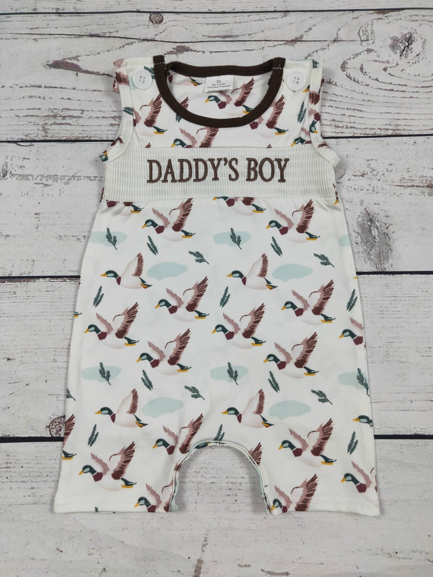 Duck Printed DADDY'S BOY Smocked Romper