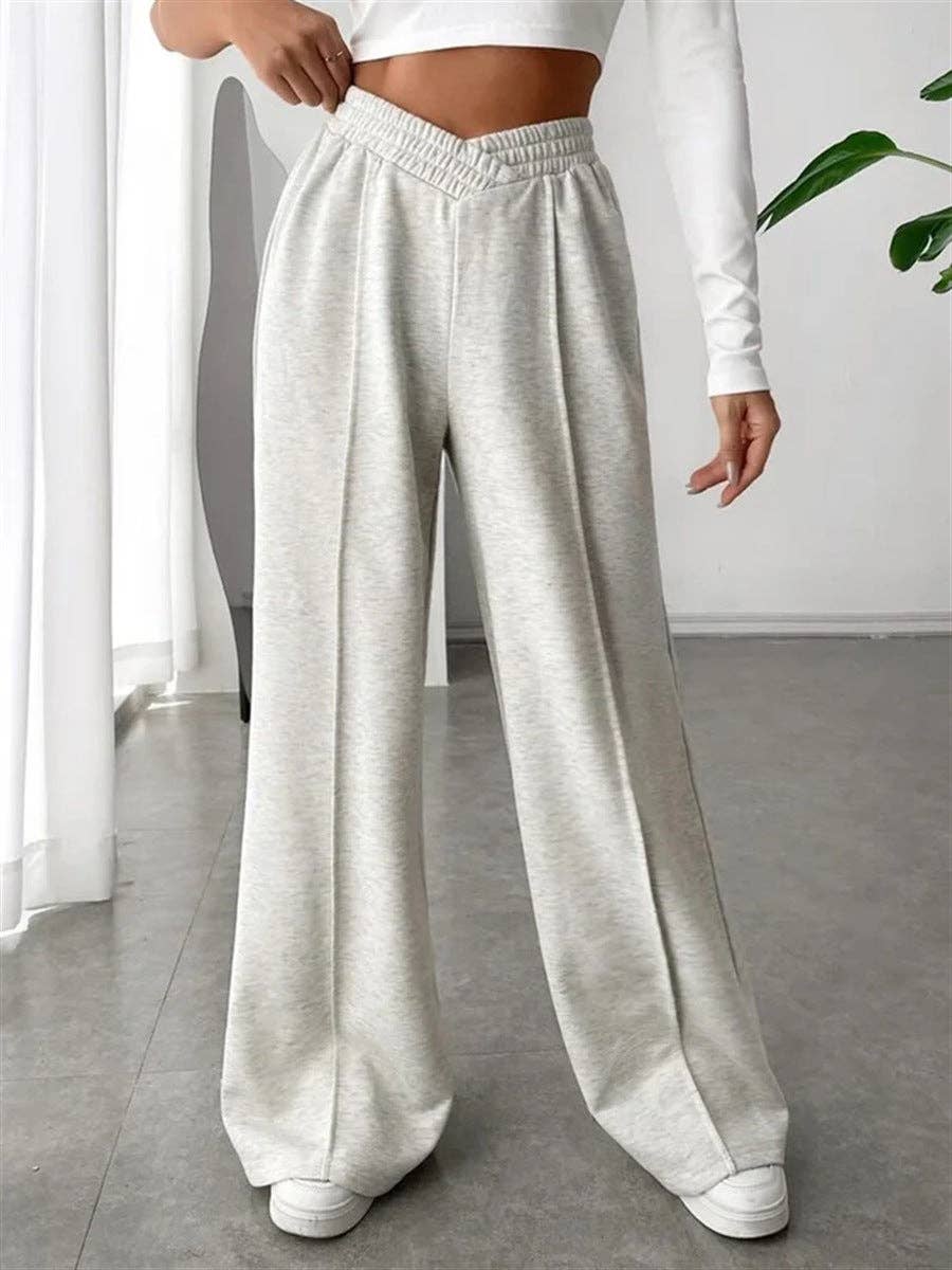 Ladies Solid Color Trendy Wide Stright Leg Sweat Pants 822
