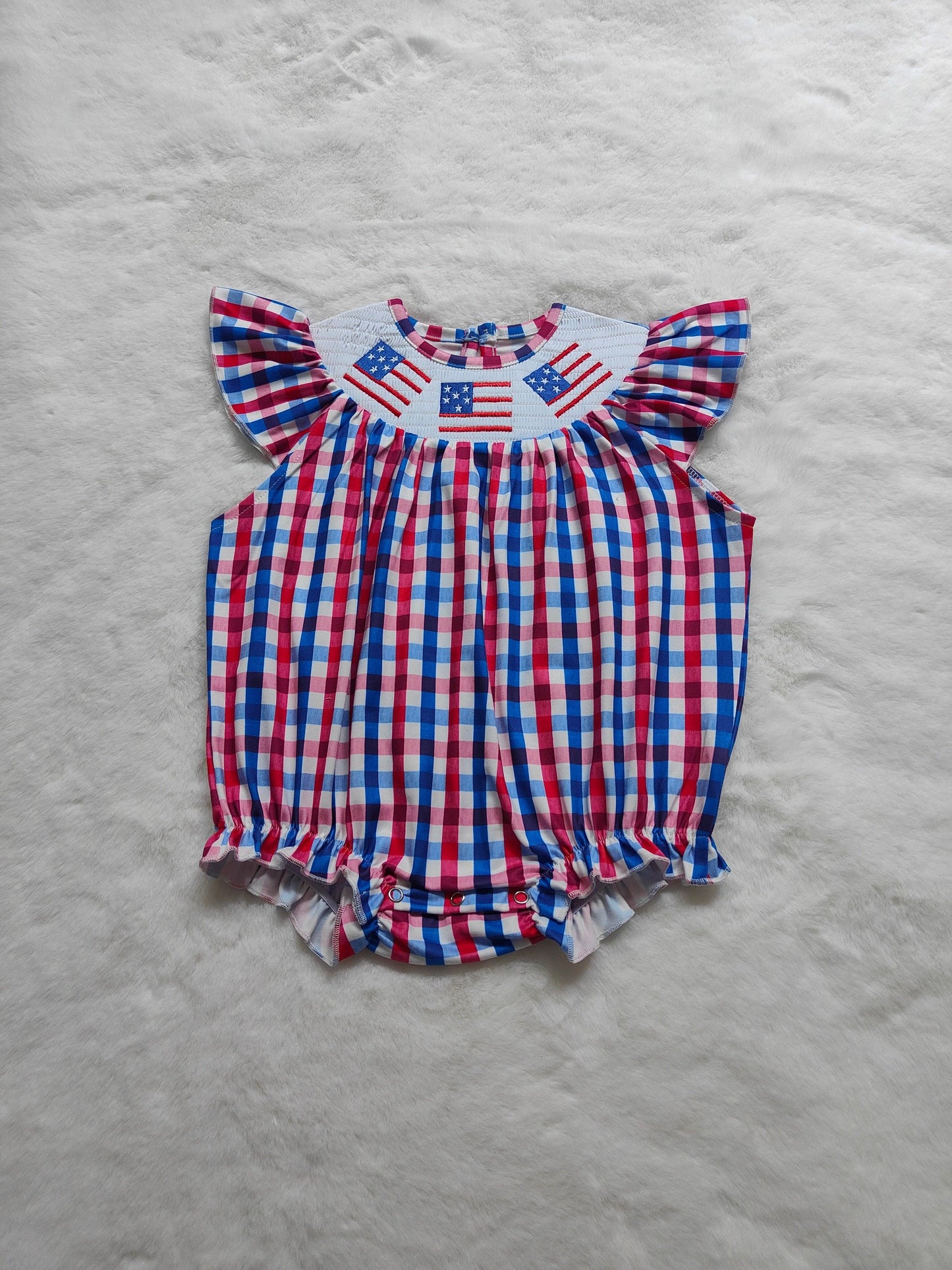 4th Of July American Flag Gingham Smocked Romper