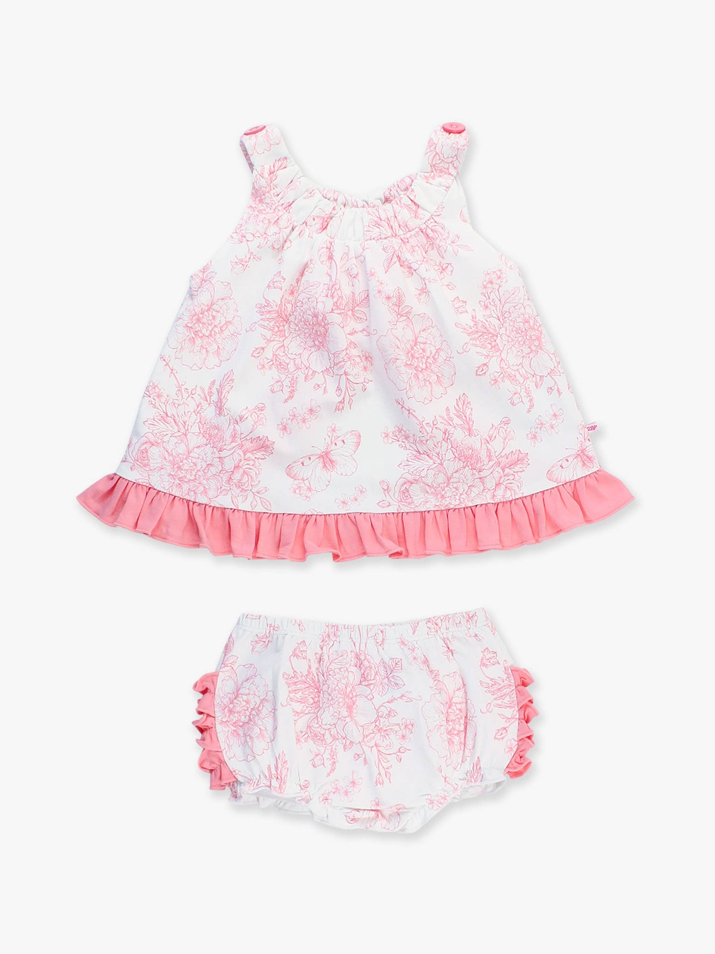 Baby Girls Bubblegum Pink Butterfly Garden Toile Knit Swing Top & Bloomer Set