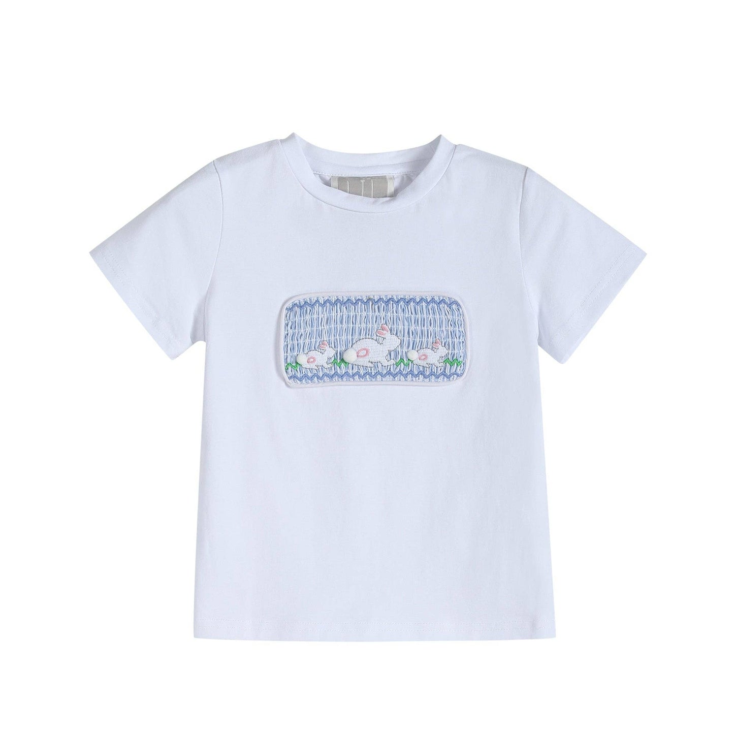 Blue Seersucker Bunnies Smocked Shirt and Boy Shorts Set