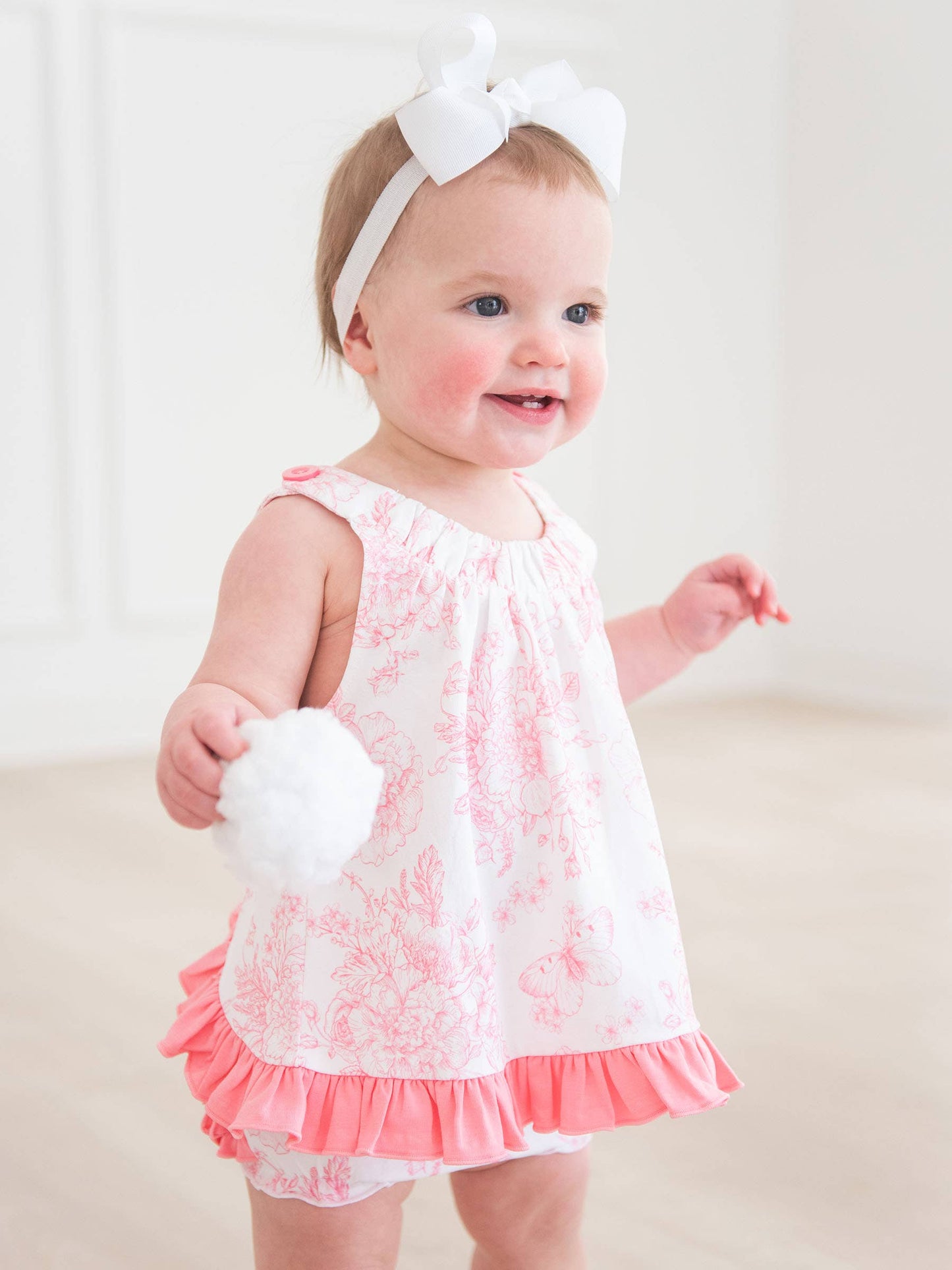 Baby Girls Bubblegum Pink Butterfly Garden Toile Knit Swing Top & Bloomer Set