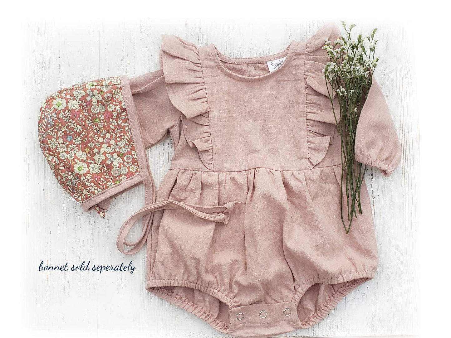 Baby Girl Linen Romper Ruffled Sleeve Dressy Gabriella style