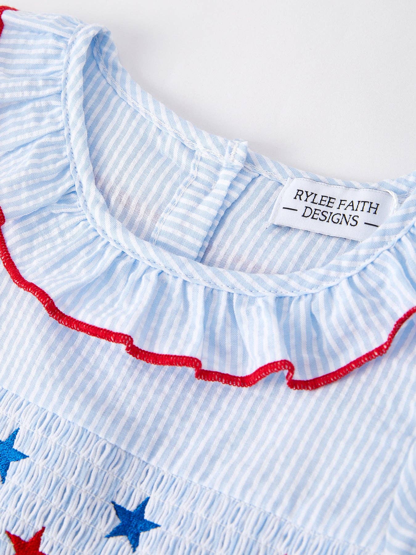 4th of july Smocking Star Embroidered Dress