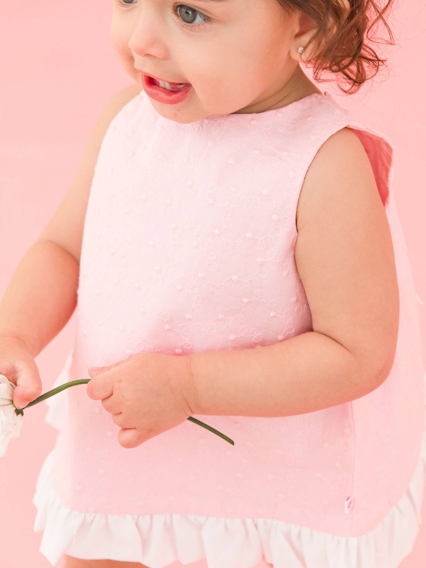 Baby Girls Pink & White Swiss Dot Swing Top & Bloomer Set