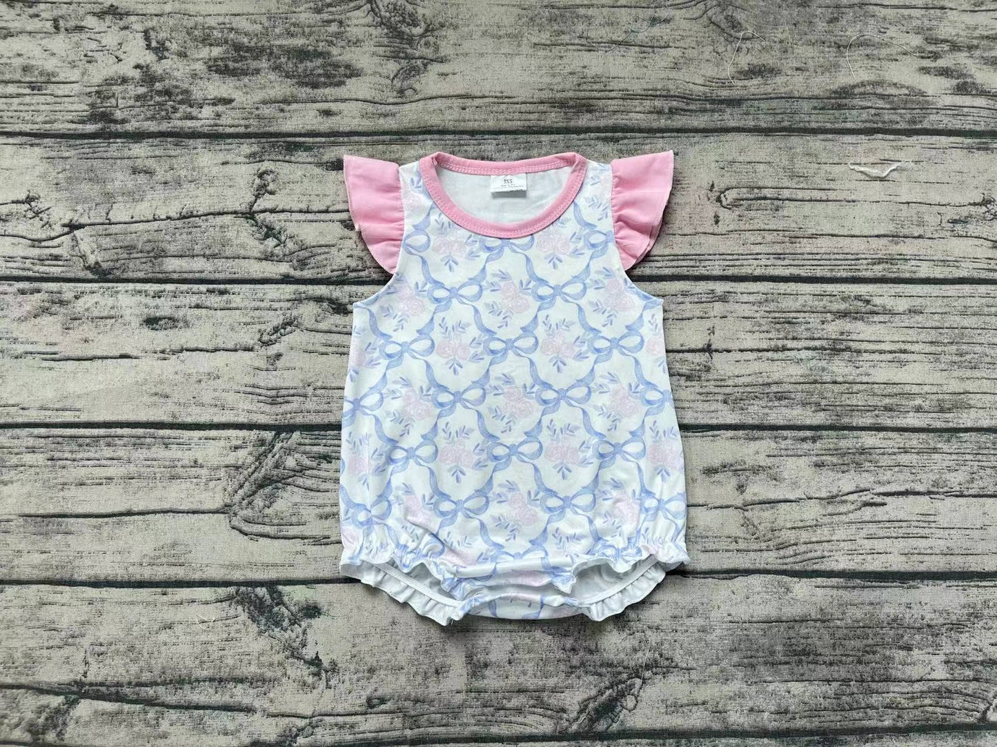 Baby Girls Blue Bows Flutter Sleeve Summer Rompers