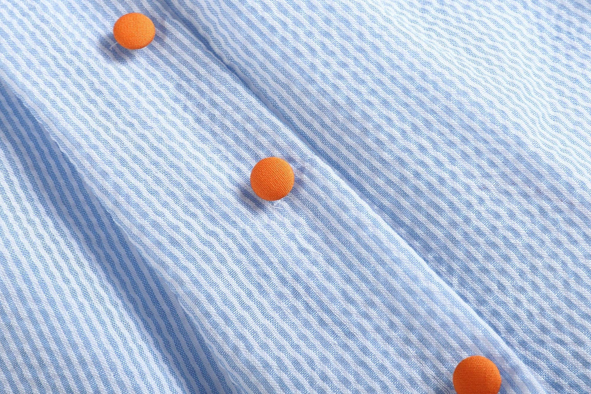 Light Blue Seersucker Pumpkin Baby Yoke Dress