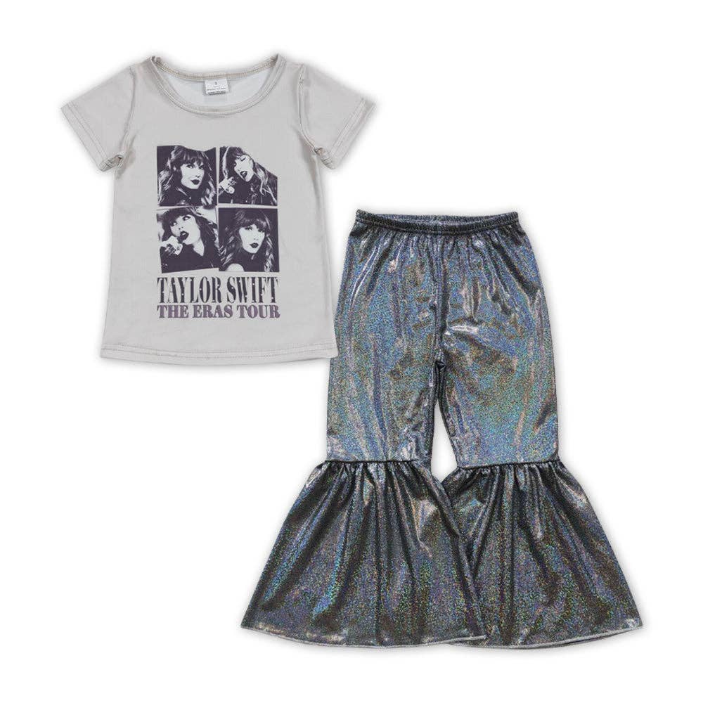 Black Singer Baby Girls Tee Shirts Tops Sparkle Bell Pants C