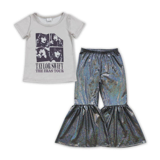 Black Singer Baby Girls Tee Shirts Tops Sparkle Bell Pants C