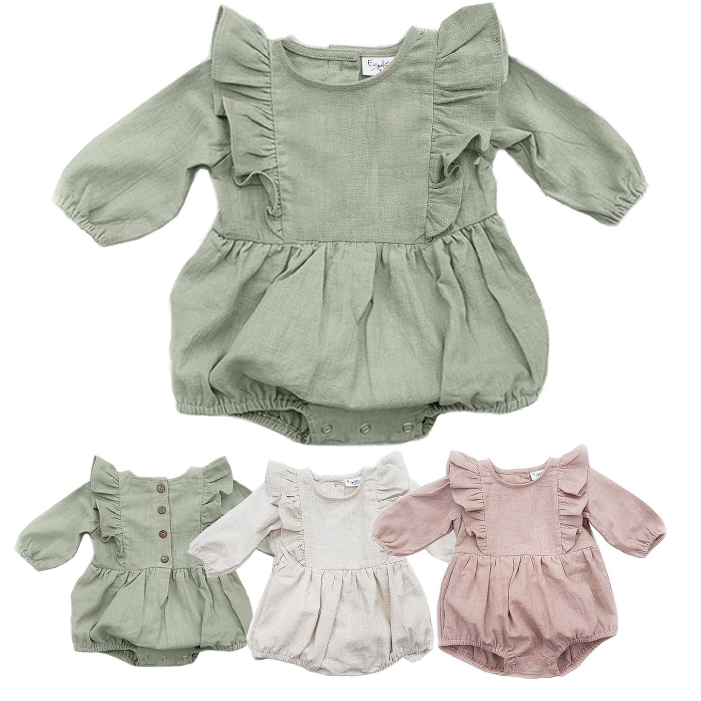 Baby Girl Linen Romper Ruffled Sleeve Dressy Gabriella style