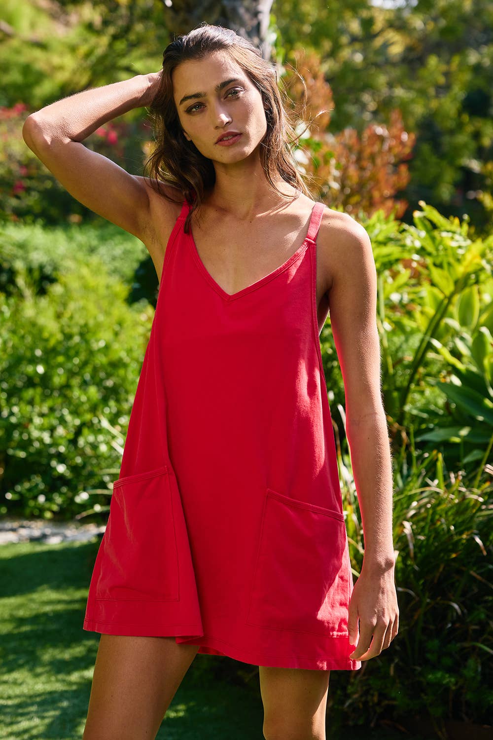 Washed Sporty Mini Dress W Built in Romper Lining