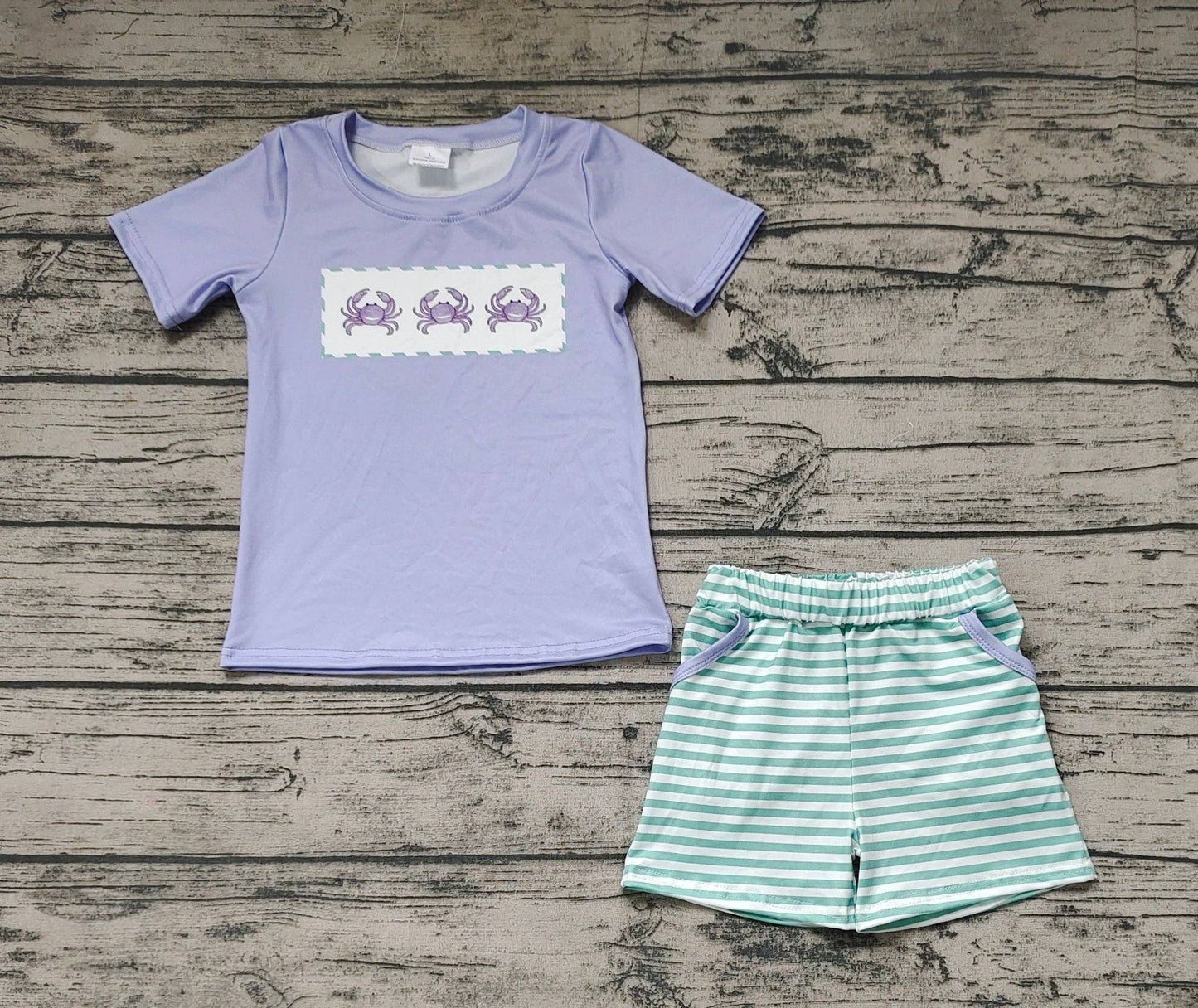 Baby Boys Blue Crabs Shirt Green Stripes Shorts Clothes Sets