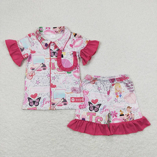 Baby Girls Pop Singer Pink Buttons Shirt Top Ruffle Shorts P