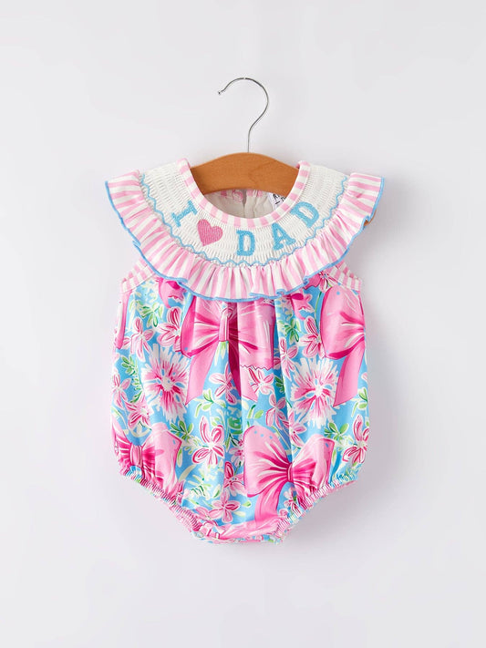 “I ❤ DAD”Embroidery Smocking Baby Girls Romper