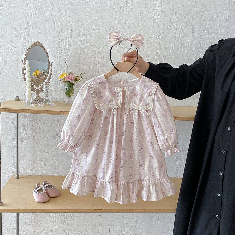 Sweet Ruffled Long-Sleeved Romper and Dress Matching Headband