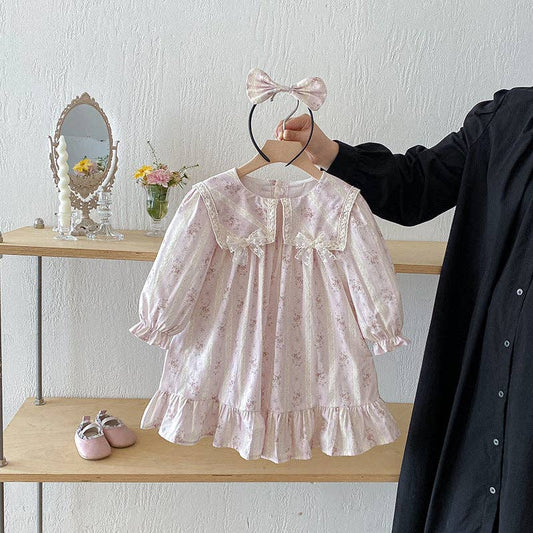 Sweet Ruffled Long-Sleeved Romper and Dress Matching Headband