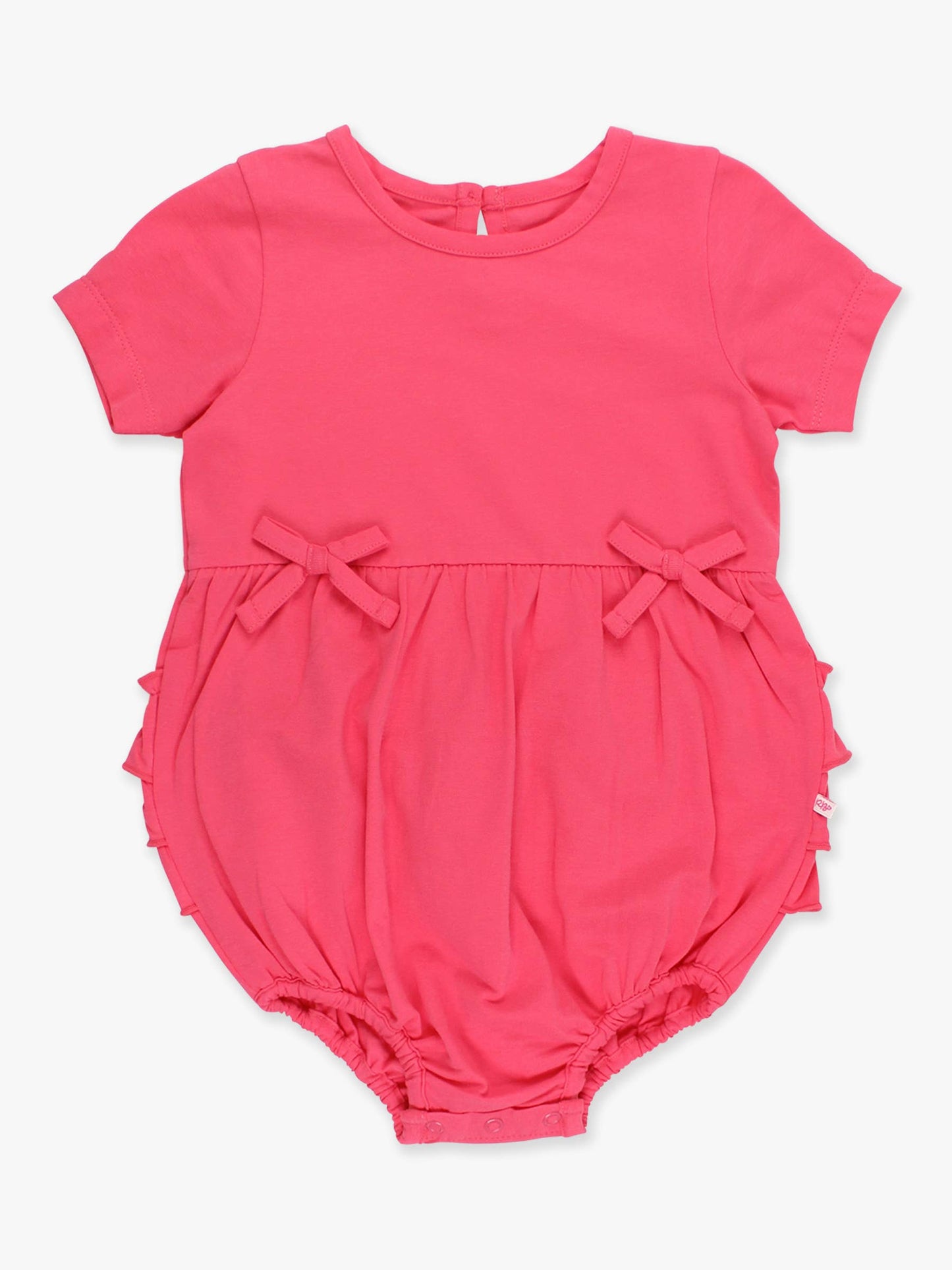 Baby Girls Hot Pink Knit Short Sleeve Bow Bubble Romper