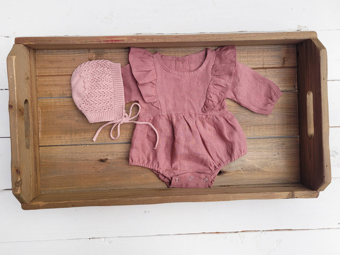 Baby Girl Linen Romper Ruffled Sleeve Dressy Gabriella style