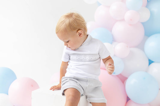 Boys cotton polo shirt and short set with detail