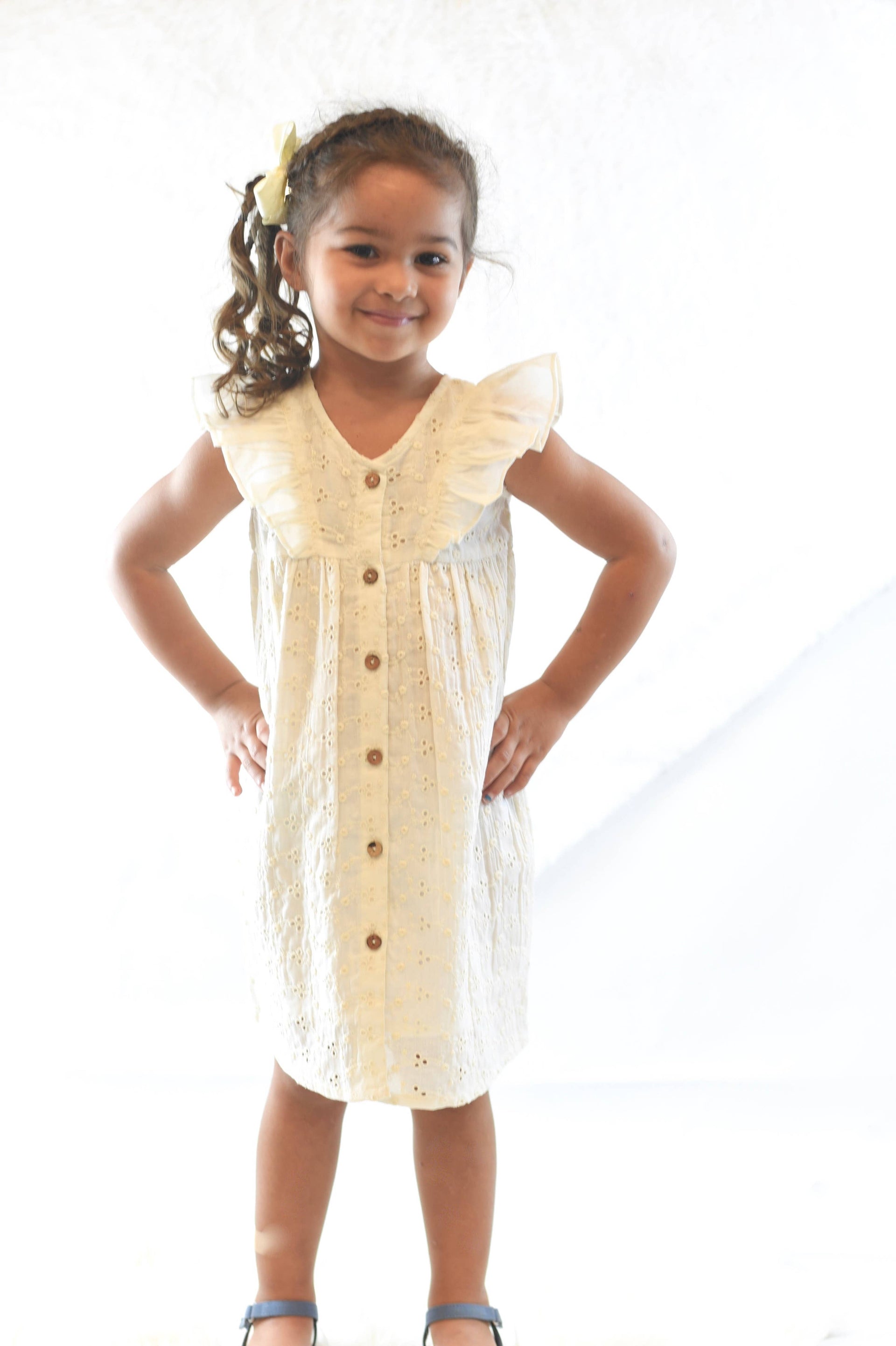 Embroidered Ivory Flutter Sleeve Dress – Cassandi's