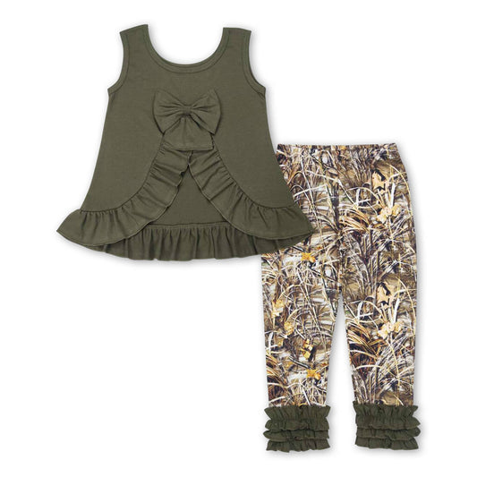 Olive cotton top camo leggings girls outfits
