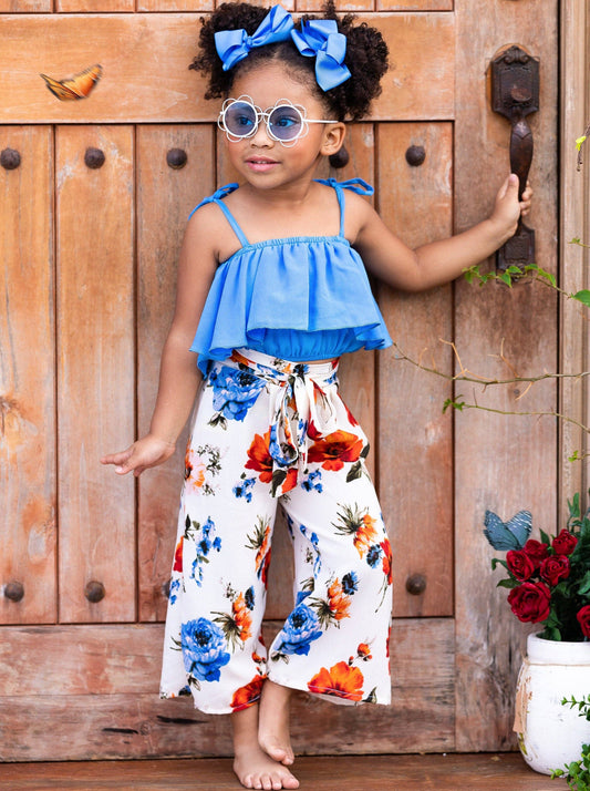 Blue-tiful Blooms Top And Floral Pants Set
