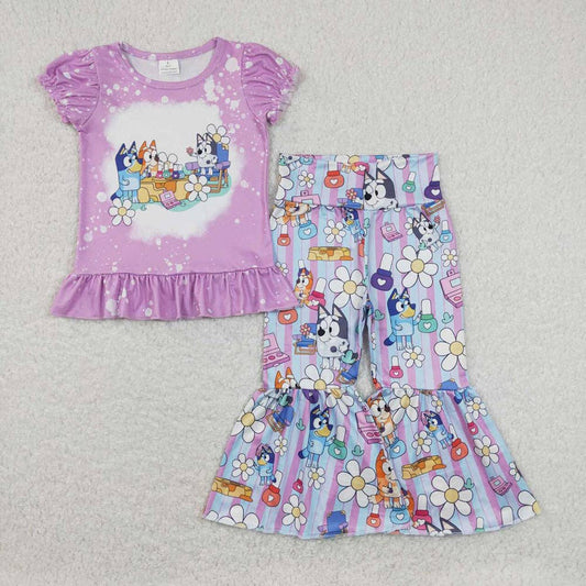 Baby Girls Lavender Family Dog Shirts Tops Bell Pants